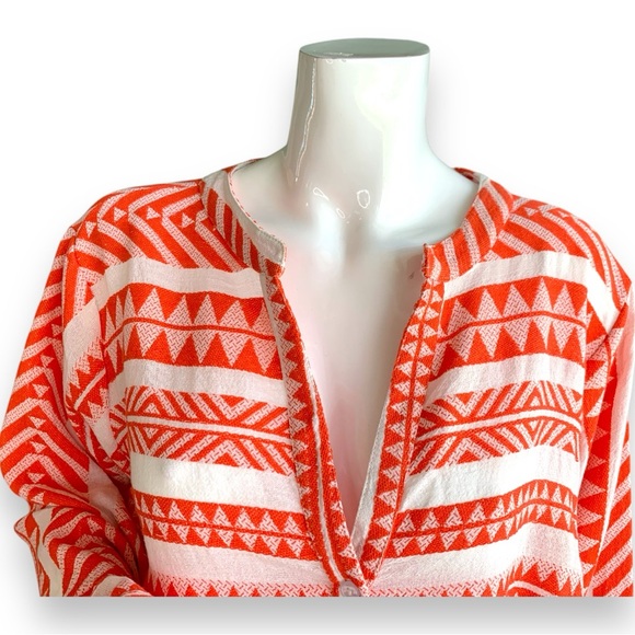 SIMPLY BE ORANGE WHITE GEO STRIPED JACQUARD COTTON MINI TUNIC DRESS WOMEN SZ 24 - Picture 5 of 12